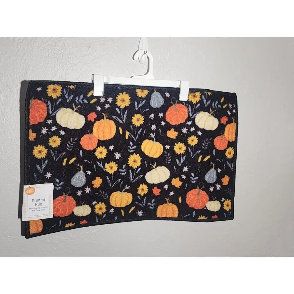 Perfect Harvest Fall Printed Rug “pumpkin Flowers ” Indoor 17” x 27”